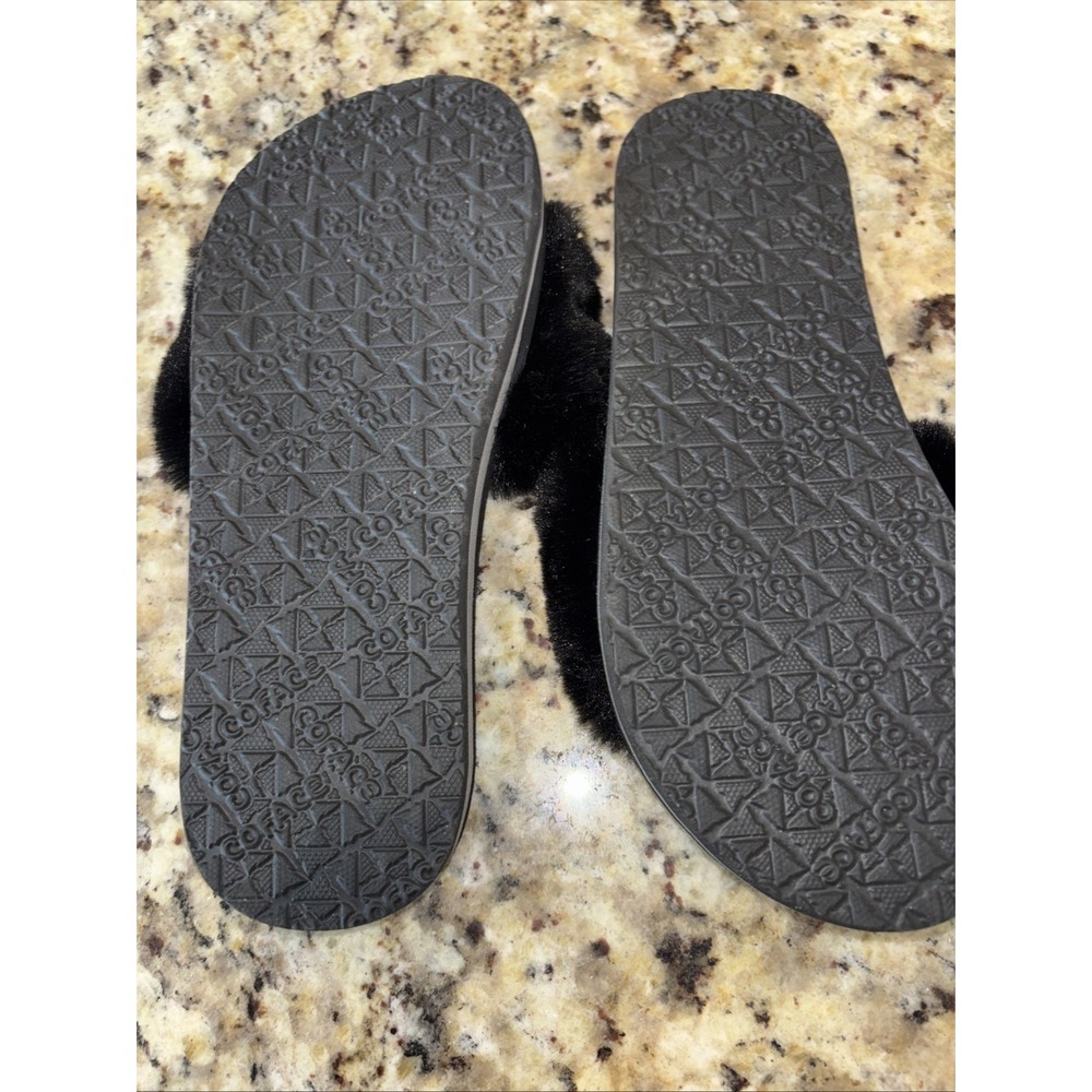 CoFace Women's Black Fur Slipper Sandals with Rubber Soles Size 7. 3703 - Picture 5 of 5